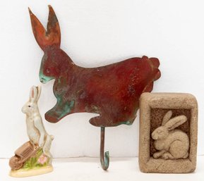 Handmade Rabbit Decor (copper Wall Hook, Plaster Art And Figurine)