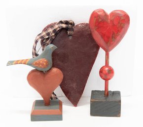 Hand Carved Wooden Heart Folk Art