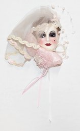 Signed And Numbered Porcelain Lady Face With Pink Lace And Veil