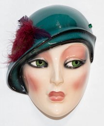 Porcelain Lady Face With Green Hat Wall Mask