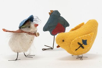 Handmade Wood And Fabric Folk Art Chicks