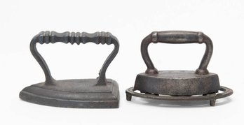 Antique Cast Sample Sad Irons And Stand