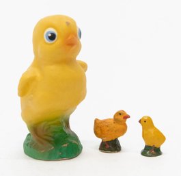 Trio Of Hand Carved Wooden Folk Art Chicks