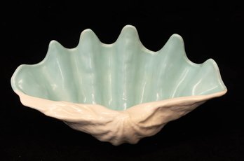 White And Turquoise Clamshell Ceramic Dish