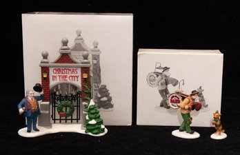 Dept.56 Christmas In The City Sign And One Man Band And The Dancing Dog