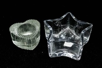 Heart And Star Crystal Bowl And Candleholder