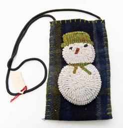 Gunderson Homestead Primitives Hooked Rug Blue Snowman Purse