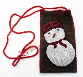 Gunderson Homestead Primitives Hooked Rug Red Snowman Purse