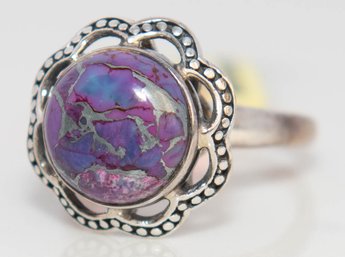 Sterling Silver Round Shaped Natural Purple Copper Turquoise Ring Size 8 1/2