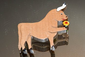 1950s Bull With A Flower Pin