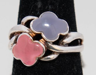 Enhanced Pink And Purple Jade Ring In Sterling Size 7