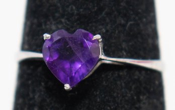 Amethyst Heart Shaped Ring In Sterling Silver Size 8