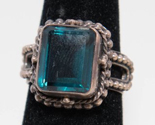 Blue Green Topaz Radiant Cut Ring In Sterling Size 7 1/2