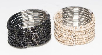 Black And Champagne Multi Strand Seed Bead Wrap Bracelets