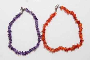 Amethyst And Carnelian Natural Stone Bracelets