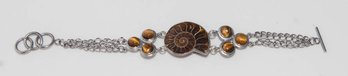 Ammonite Fossil With Tigers Eye Beads Natural Bracelet