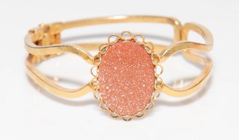 Synthetic Druzy Gold Tone Hinged Bracelet