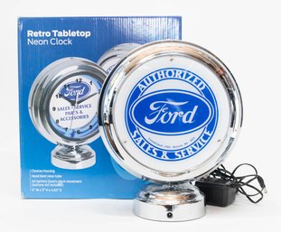 Ford Sales And Service Sign Retro Tabletop Neon Clock With Box