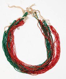 6 Strand Red And Green Beaded Tie Necklaces