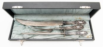Antique Silver Plate Carving Set With Box