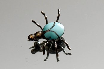 Turquoise And Silver Bug Pin