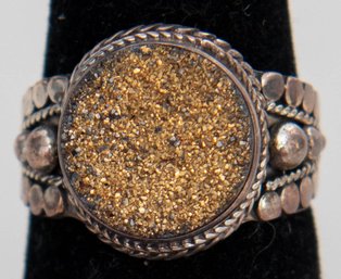 Golden Druzy Sterling Silver Ring Size 7