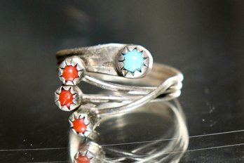 Sterling Turquoise And Coral Ring