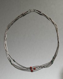 Turquoise And Coral Sterling Necklace