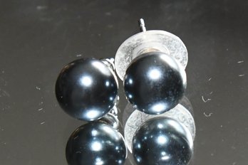 Large Black Pearl Stud Earrings
