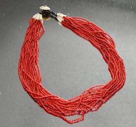 Multi Strand Coral Seed Bead Necklace