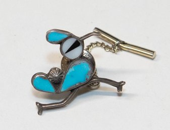 Silver And Turquoise Roadrunner Solid Brass Tie Tack
