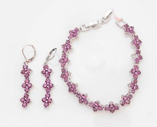 Purple Glass Gemstone Jewelry Set Earrings And Bracelet