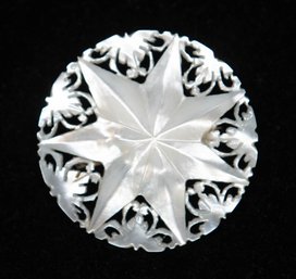 Hand Carved Mother Of Pearl Star Brooch