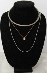 Gold And Silver Tone Necklaces With Rhinestone Heart Pendant