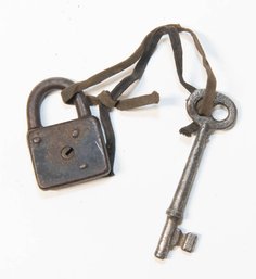 Antique Padlock With Skelton Key Attached