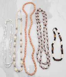 Wood, Lucite And Plastic Beaded Necklaces