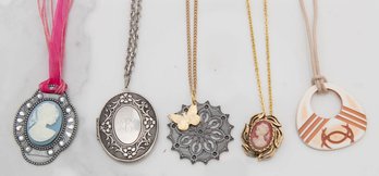 Cameo, Locket And Southwestern Silver And Gold Tone Pendant Necklaces