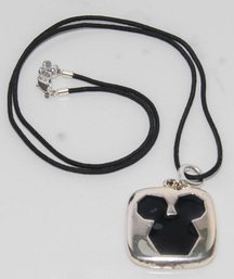 Disney Napier Mickey Pendant In Silver Tone And Cord Necklace