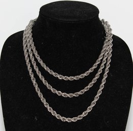 Monet Signed Silver Tone Long Chain 58'