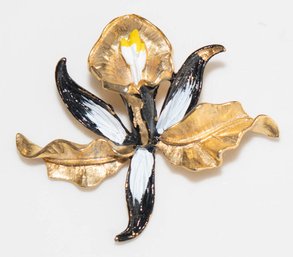 Vintage Gerry's Gold Tone Hand Painted Flower Brooch