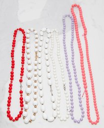 Red White Pink And Purple Beaded Necklaces