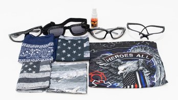 American Flag Gaiters And Bandana With Riding Goggles And Anti Fog Spray