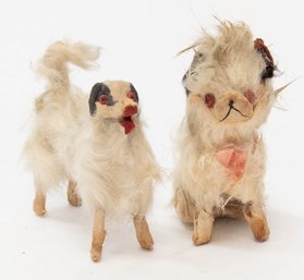 Real Fur And Paper Folk Art Dog Figurines