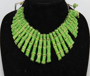 Green Gold Tone Bamboo Bib Necklace