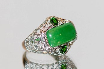 Sterling Silver Emerald And Peridot Ring