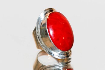 Sterling Silver Red Coral Ring