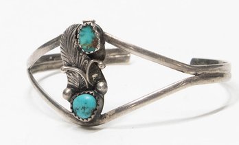 Southwest Silver And Turquoise Hand Crafted Cuff Bracelet 8.29g