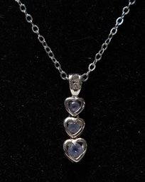 10k Diamond And Moonstone Triple Heart Pendant On Silver Tone Chain