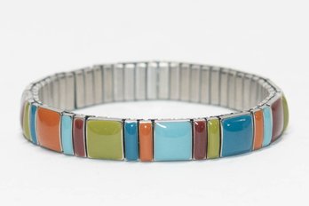 Multi Color Enamel Modernist Stretch Bracelet