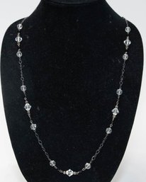 Sterling Chain With Black And Clear Beaded Evening Necklace